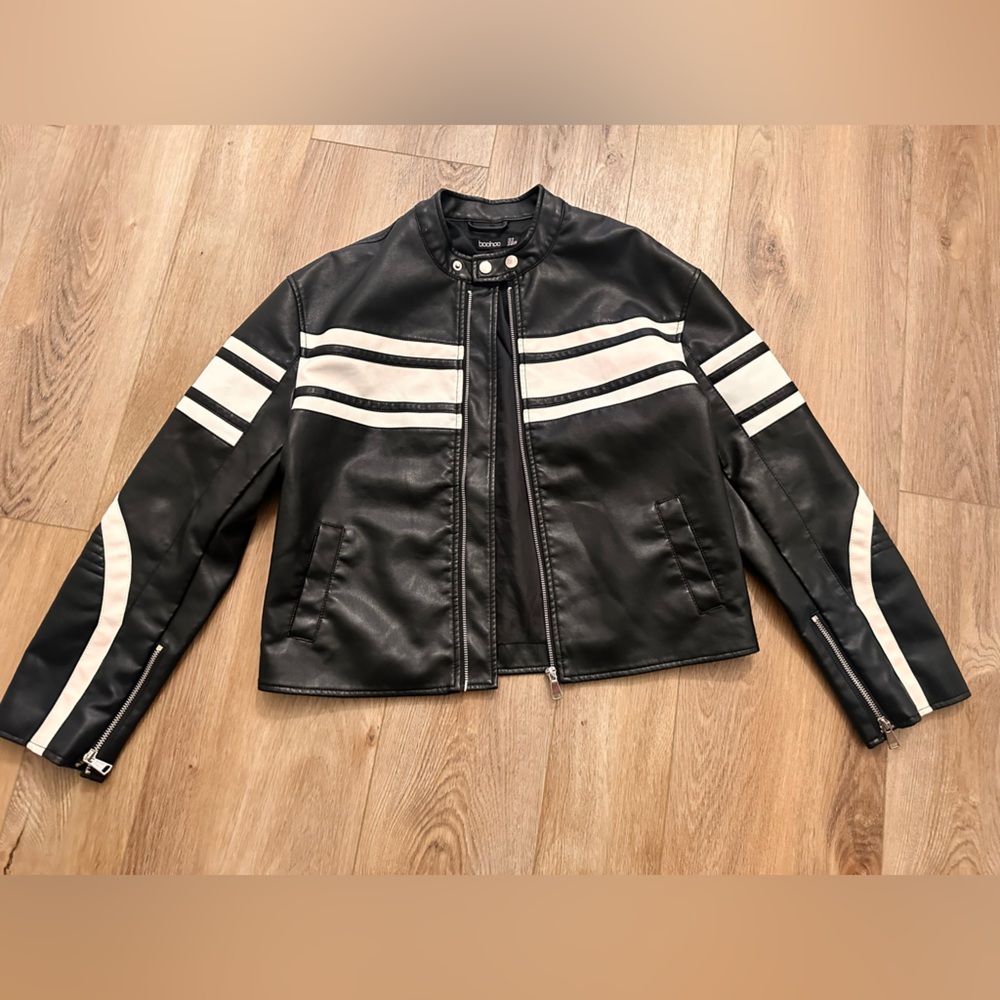 Boohoo Black and White Leather Jacket - Picture 2 of 6